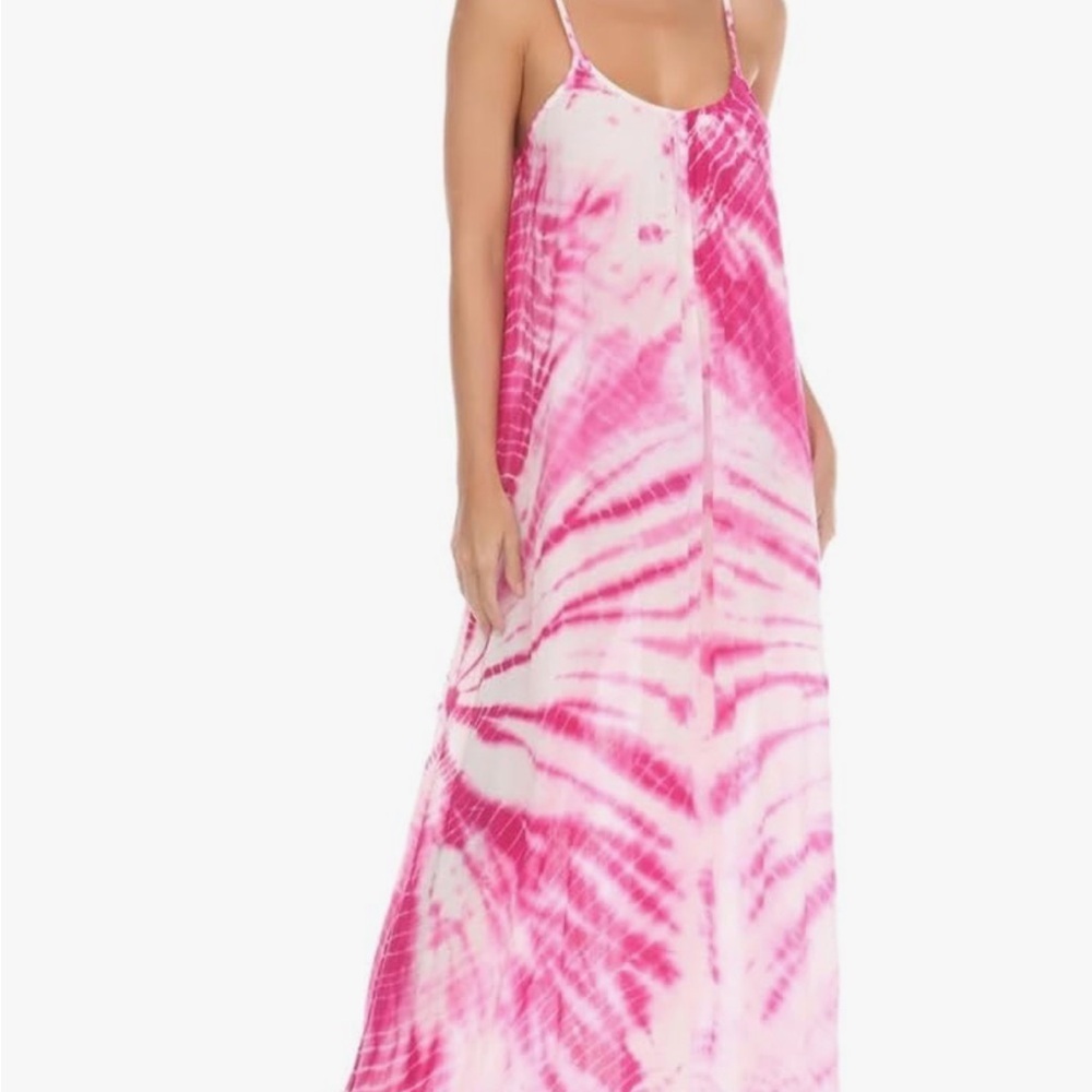 Raviya Tie - Dye Maxi Magenta White Gauze Criss Cross Back Flowy Cover Up Dress - Picture 11 of 12